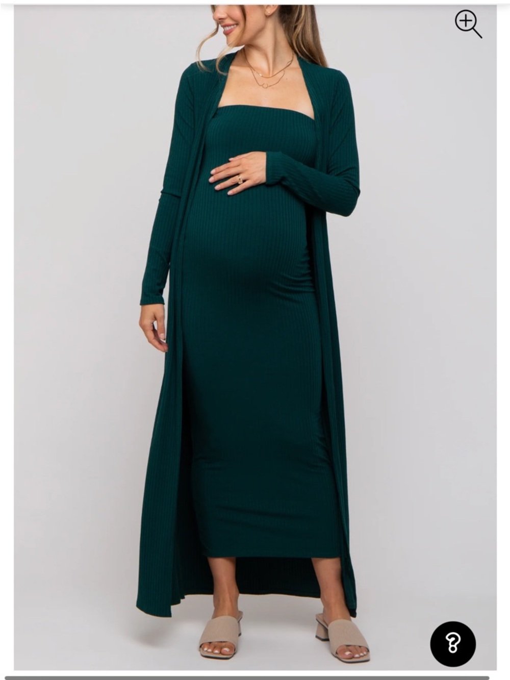 Forest Green Ribbed Sleeveless Dress Cardigan Maternity Set S NWOT